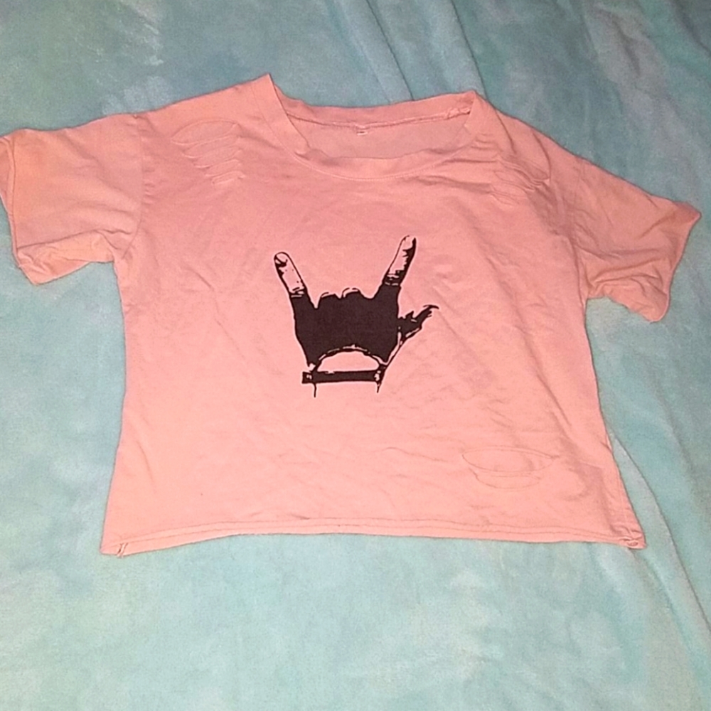Soft pink ripped rocker shirt